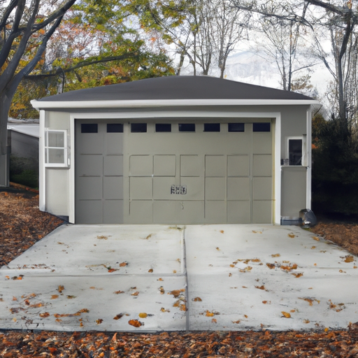 Closed modern steel garage door on a suburban Tewksbury driveway in overcast light, no people or logos.