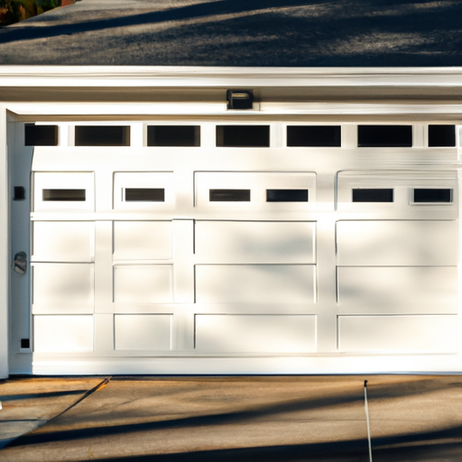 Suburban Tewksbury home with a visible garage door and opener housing at dusk, clear driveway, no people.