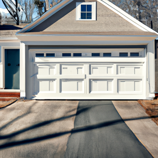 Suburban Tewksbury home with a closed sectional garage door on a clear day, no people or logos.