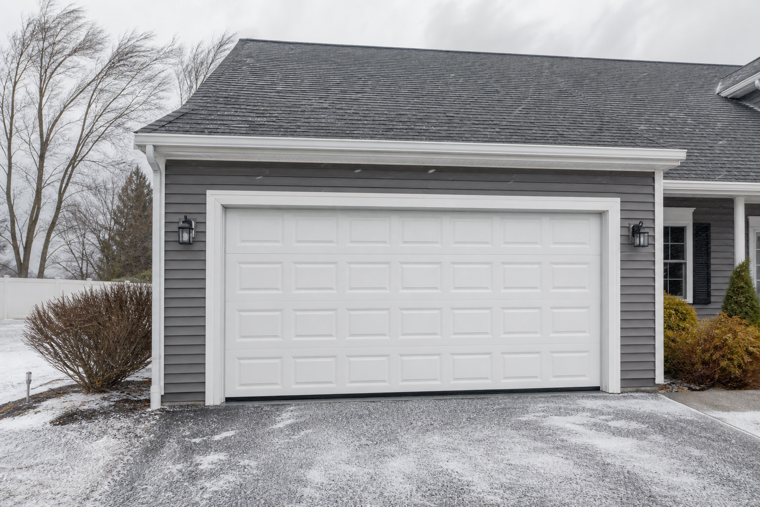 Suburban garage exterior in Tewksbury with a visible garage door and weatherproofing details